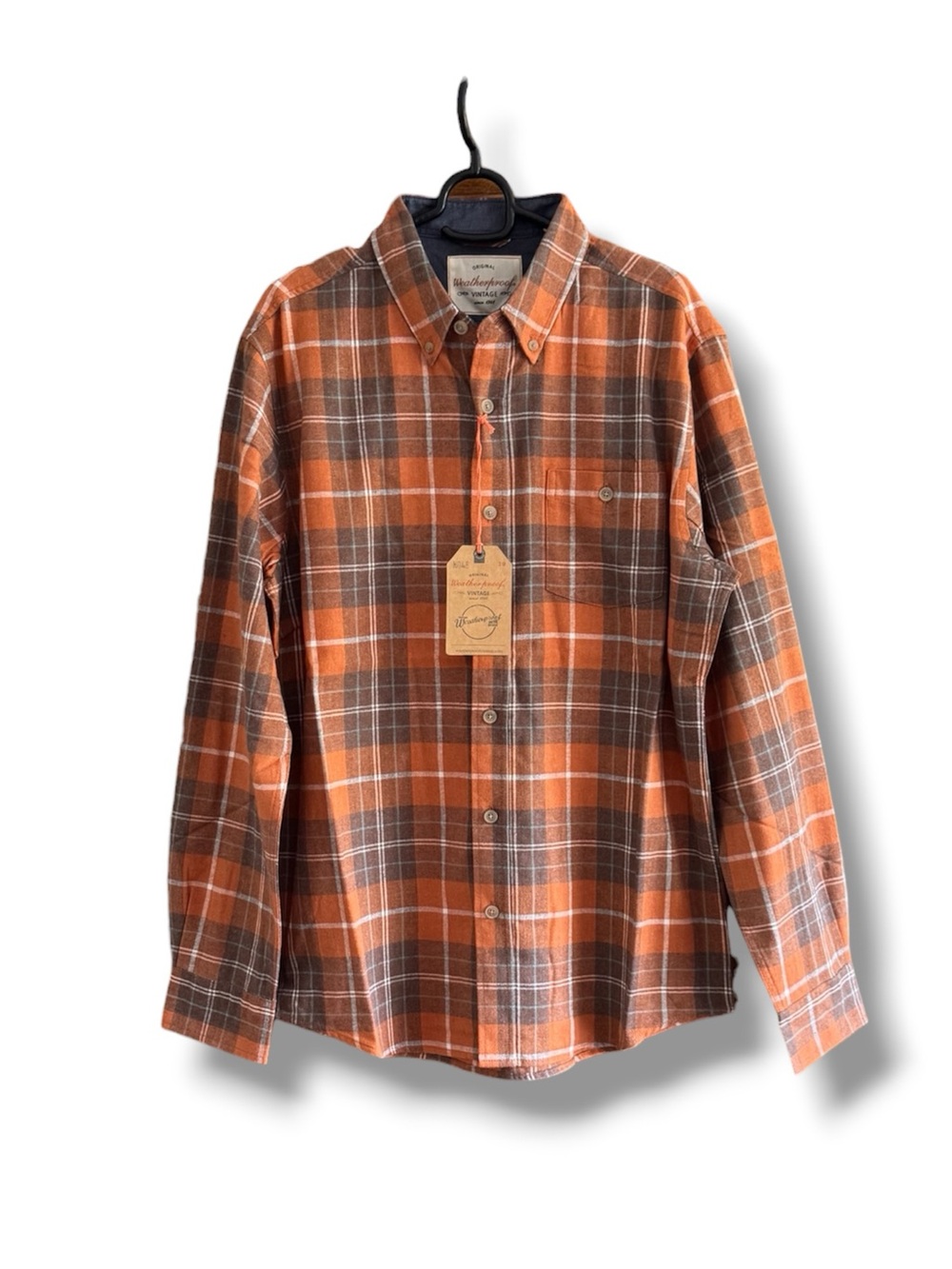 Weatherproof Vintage Orange and Brown Plaid Button-Down Shirt